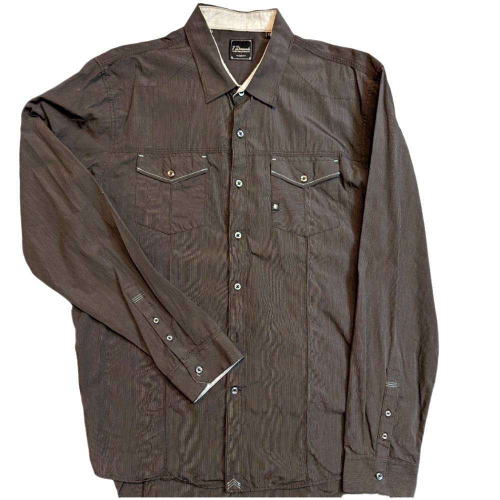 7 DIAMONDS Button down shirt, Men's XL, grey pinstripe